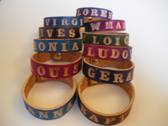 engraved leather name bracelet 