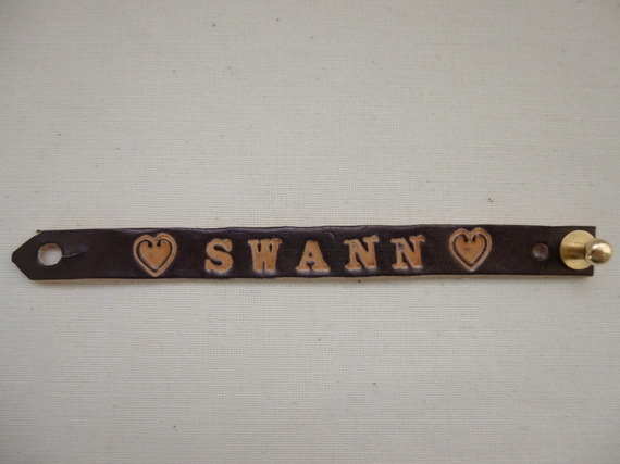 engraved leather name bracelet 