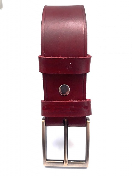 Ceinture artisanale en cuir rouge avec boucle bronze 4 cm.